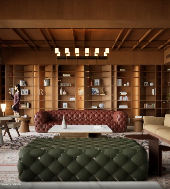 Wooden Living room, books shelf